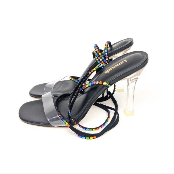 NWOT Larroudé Disco Gloria Rainbow Embellished Wrap Sandals Size 7 - Picture 6 of 12